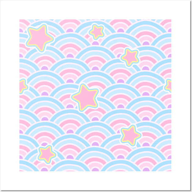 Kawaii Waves and Stars Wall Art by Kelly Louise Art